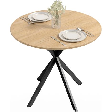 Runder Küchentisch, 80 cm, kompakte Tischplatte, Spanplatte, Metall, Weiße Eiche+Schwarz (1/5)