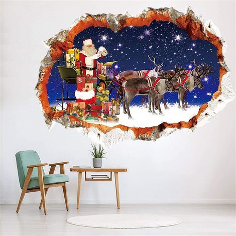 3D-Weihnachtswandaufkleber, Rentiere vom Weihnachtsmann für Partys, Wanddekorationsposter, Vinyl-Wandaufkleber, Lieferung (1/5)