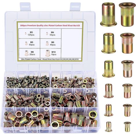 Kaelt - 300 écrous à rivets en acier au carbone, écrous à sertir zingués, écrous à rivets aveugles filetés - M3/M4/M5/M6/M8/M10 (1/5)