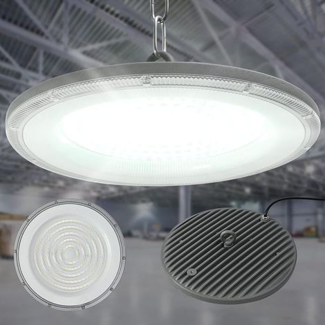 Lampe Suspension LED Industrielle Atelier UFO, Spot LED interieur 6500K Blanc Froid, Plafond LED Haute Baie, IP65 Imperméable, pour Aéroport, Marina, Usine, 100W 12000LM (1/5)