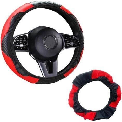 (Nero, Rosso) Coprivolante - Universale - Nero Rosso - Pelle in microfibra - 37-38 cm - Antiscivolo (1/4)