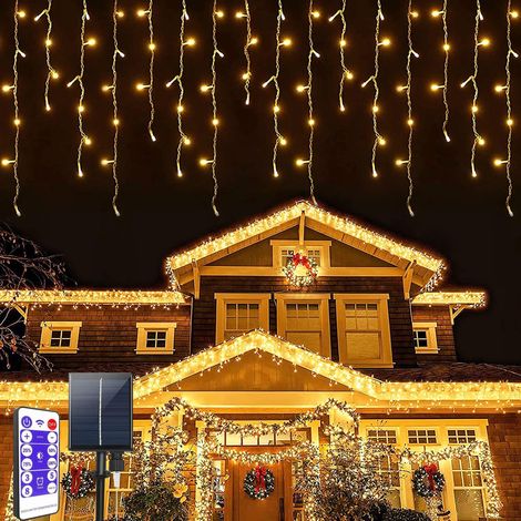 Rideau Lumineux Solaire Noel Extérieur, 7m LED Guirlande Lumineuse Rideaux avec télécommande 8 Modes Étanche Décoration pour Fenêtre,Noël,Mariage,Anniversaire, Intérieur Maison,Jardin, Blanc froid