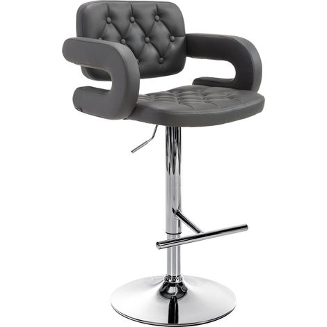 Sgabello da bar x1 con poggiapiedi e braccioli imbottiti in PVC grigio supporto in metallo cromato 100004791