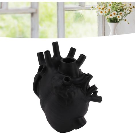 Vase cœur créatif d'Halloween, ornement artistique noir et blanc pour salon, maison ou bureau, noir (1/5)