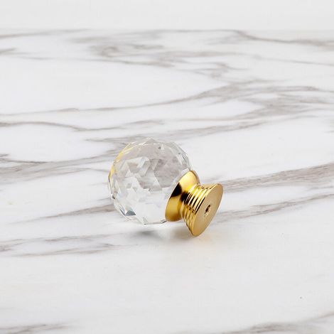 Juego de 10 pomos de puerta de cristal dorado con forma, 30 mm de diámetro, pomos redondos de cristal para armarios, pomos decorativos para muebles y cajones. (1/3)