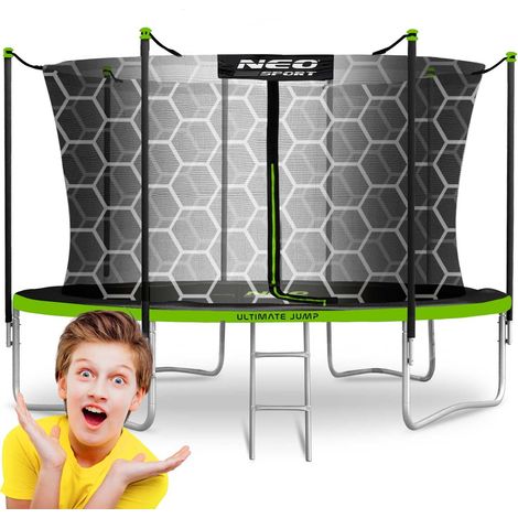 Cama elástica para jardín de 374 cm con red de seguridad interior y escalera de Neo-Sport
