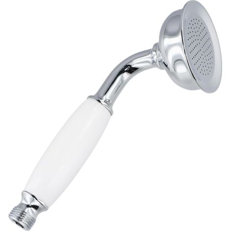 Pommeau de Douche Rétro en Laiton Chromé Poli, Design Victorien Traditionnel avec Poignée Céramique Économie d'eau et Anticalcaire Finition en Cuivre Argenté ou Chromée (1/5)