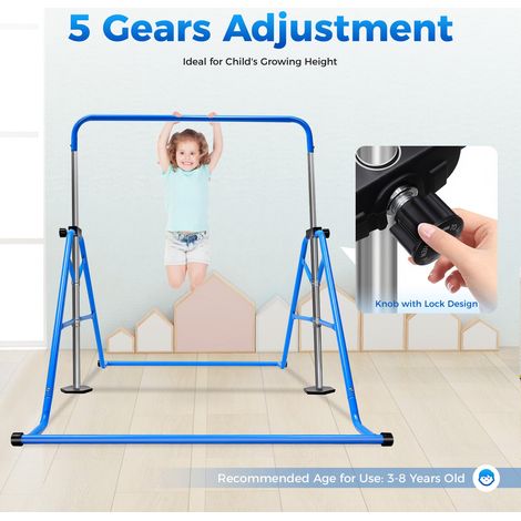 Blau Indoor-Klimmzugstange, geeignet für das Training von Jugendlichen und für Heimfitnessgeräte. Höhenverstellbar von 45,27 bis 61 Zoll. Klappbare Stange mit einer Tragkraft von 176 Pfund. (1/5)