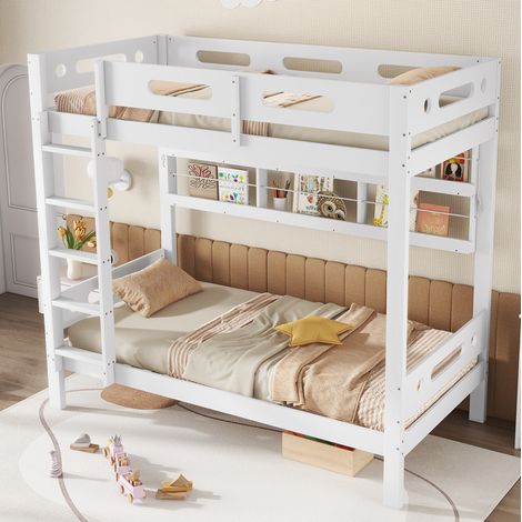 Letto a castello per bambini 90x200 cm in legno e MDF bianco con ripiani - MEUBLIV (1/5)