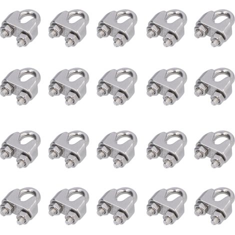 20 pinces de serrage en acier inoxydable pour câbles métalliques, fixations de serrage M6 (6 mm) (1/5)