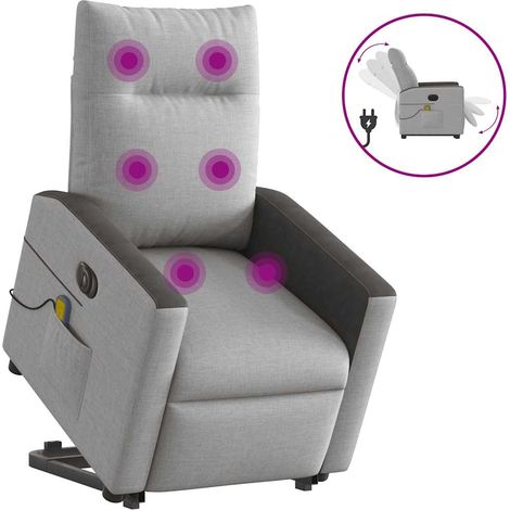 Massagesessel mit Aufstehhilfe Elektrisch Wolkengrau Stoff