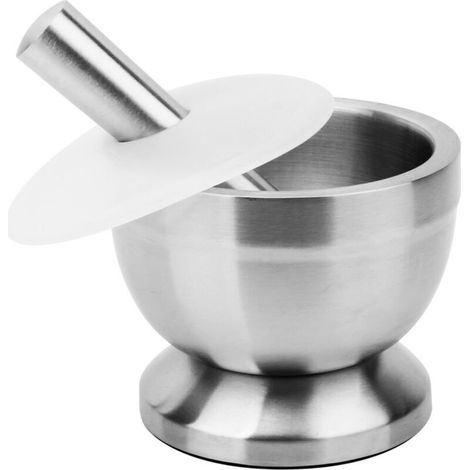 Mortier Pilon, Acier Inoxydable Mortiers et Pilons Cuisine pour Ail Epices Herbe Médecine Pilules--11.7x8.7cm (1/4)