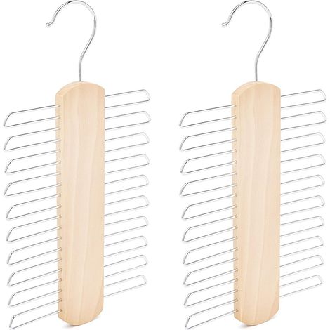 Set aus 2 Krawatten- und Gürtelhaltern aus Holz mit 20 Schlitzen, Naturfarbe