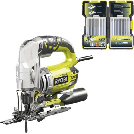 Pack RYOBI Scie sauteuse pendulaire RJS1050-KA5 - 680 W - 105mm - coffret de 20 lames - bois - métal - 75-100mm - RAK20JB