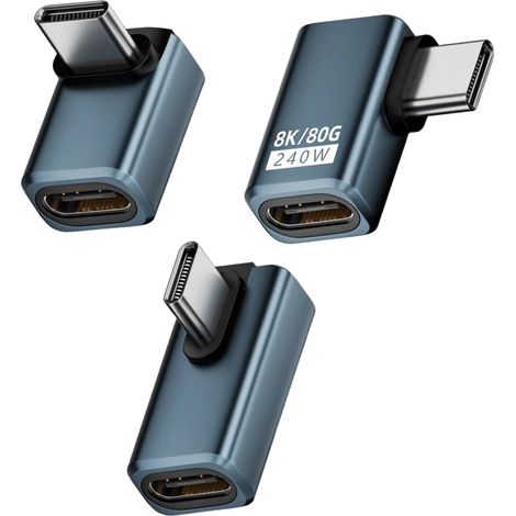 Lot de 3 Adaptateurs USB-C Coudés 90° – Compatible avec pour Thunderbolt 5, 240W, 80Gbps, 8K@60Hz – Charge Rapide USB-C pour pour MacBook, pour iPhone 15, pour Steam Deck, pour Samsung (1/5)