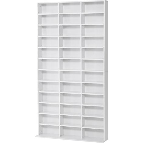 Étagère Murale CD/DVD Meuble de Stockage Grande Capacité 36 Niches réglables Blanc (1/5)