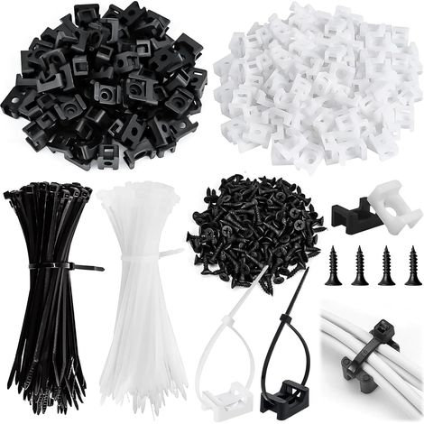 200 Pcs Attache Cable Electrique, 15x10x7mm Support de Serre-Câbles avec Vis, Attache de Câble pour Fixation Cable Electrique (Noir, Blanc) (1/5)
