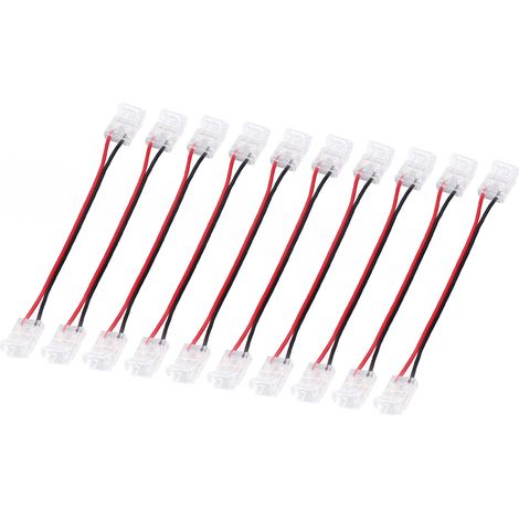 Lot de 10 connecteurs pour ruban LED COB, 2 broches, en polycarbonate, largeur 10 mm, double tête, rallonge pour ruban LED. (1/5)