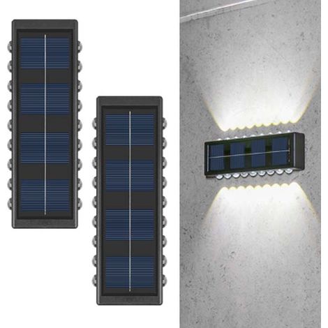 Lampes Solaires Haut/Bas Lumière Solaire Murale - LED Up/Down Light Terrasse/Paysagisme Lumineux 2pcs 18 IP65 blanche (1/5)