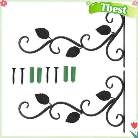 Tbest Cintres pour plantes 2pcs Crochet Suspendu Mural en Fer Style Européen pour Pots de Fleurs Ornement luminaire cadre Noire (1/5)