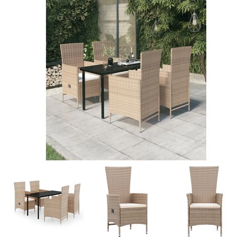 Gartenstühle - vidaXL 5-tlg. Garten-Essgruppe mit Kissen Beige - Gartenmöbel Set (1/5)