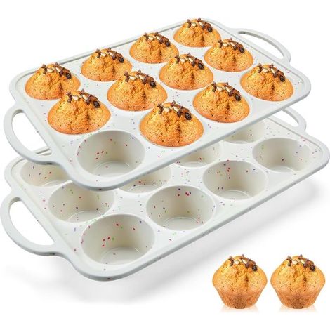 Silikon-Muffinform – mit metallverstärktem Rand – 12 Cupcake-Formen – ofen- und spülmaschinenfest – BPA-frei – 2-teilig (1/5)
