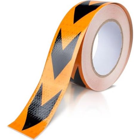Reflektierendes, pfeilförmiges Warnband – 50 mm x 25 m, gelb-schwarzes, nachtreflektierendes Band