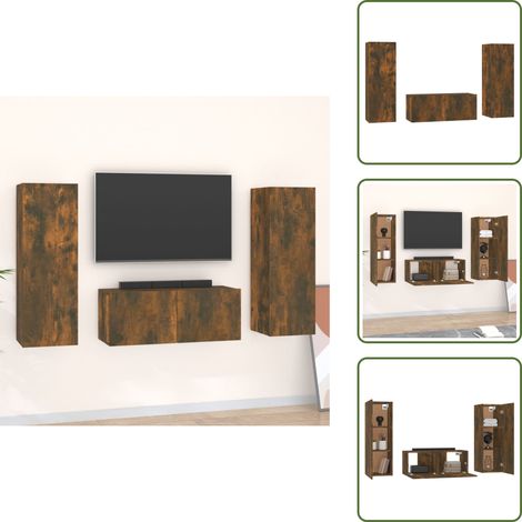 TV in legno - vidaXL Set Mobili Porta TV 3 pz Rovere Fumo in Legno Multistrato - Mobili per soggiorno