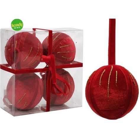 Set 4 sfere general trade Ø10cm velluto rosso