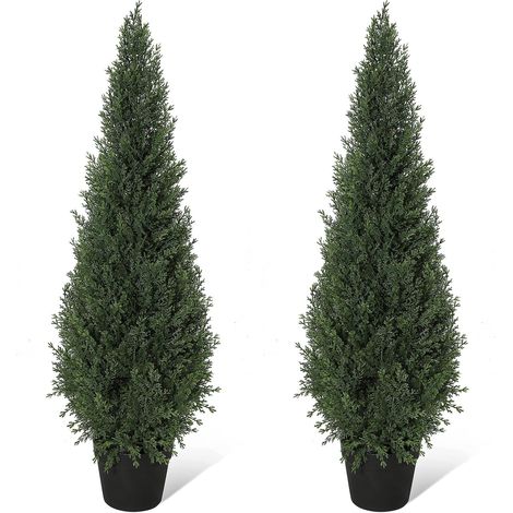 Cyprès artificiel 150 cm résistant aux UV plante verte décorative intérieur extérieur avec pot sans entretien jardin terrasse 2 pièces (1/5)