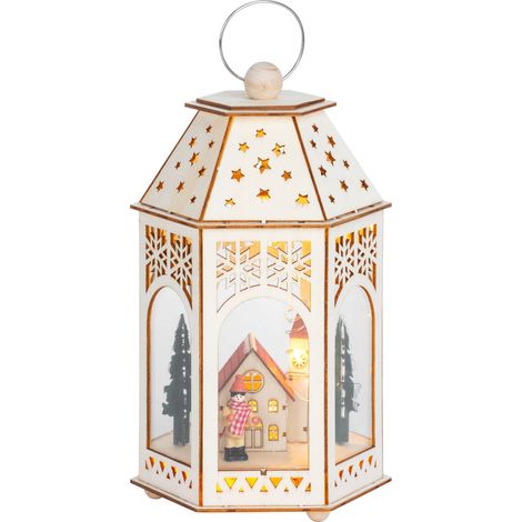 Weihnachtslaterne MagicHome, Holzdorf, 9x LED, warmweiß, 16,5x14x30 cm (1/2)