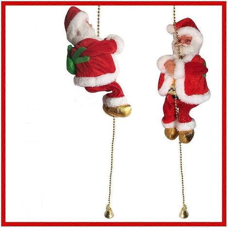 1 figurine de Père Noël grimpant à une échelle de corde avec musique - Décoration de Noël électrique en peluche - (Multicolore) (1/5)