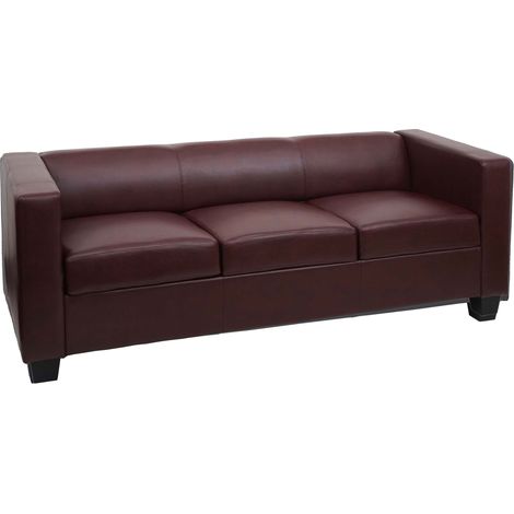 3er Sofa Lille Kunstleder, rot-braun