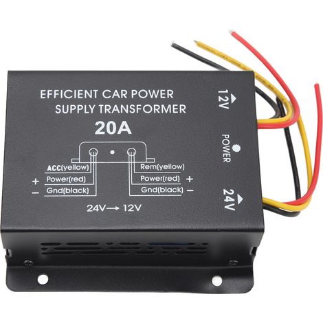 Convertisseur de tension 20A 24V vers 12V DC pour autoradio, talkie-walkie, afficheur de véhicule, camion et bus - Transformateur électrique adaptateur de puissance (1/5)