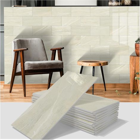 Crédence Adhésive 3D Beige Imitation Marbre - 16 Revêtements Imperméables et Anti-Humidité pour Protéger les Murs de la Cuisine et Salle de Bain (1/5)