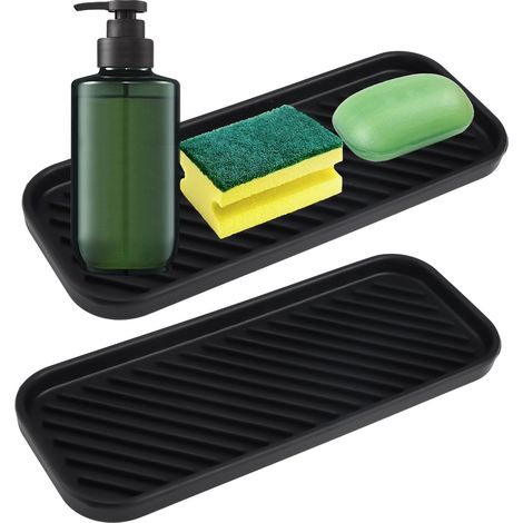 2 Pièces Porte Éponge en Silicone D évier pour Cuisine Porte 23 x 9 cm Noir (1/4)