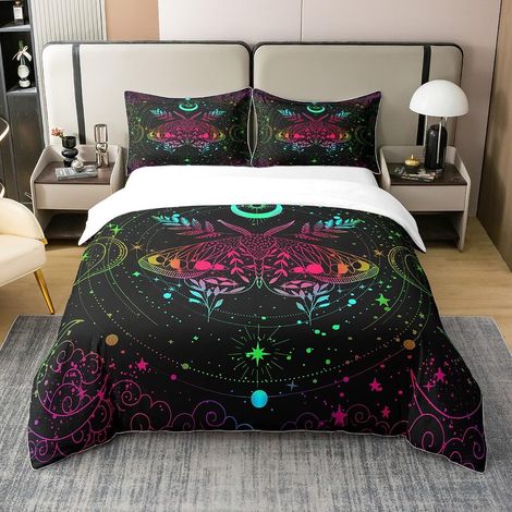 Soleil et Lune 100% Coton Housse de Couette 140x200cm Gothique Literie Set garçon Fille Adolescent bohème Exotique Parure de lit Respirant et coloré bohème Literie Chambre décoration - 140 x 200 cm +  (1/5)