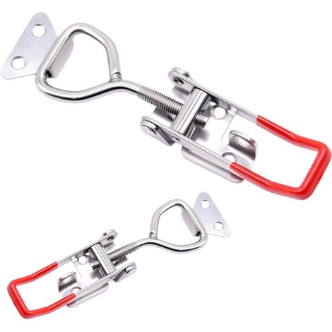 Lot de 2 fermetures à cliquet en acier inoxydable - 150-170 mm - Grand - Avec trou de serrure - Réglable - Pour armoire, boîte, tiroir, fenêtre (1/5)