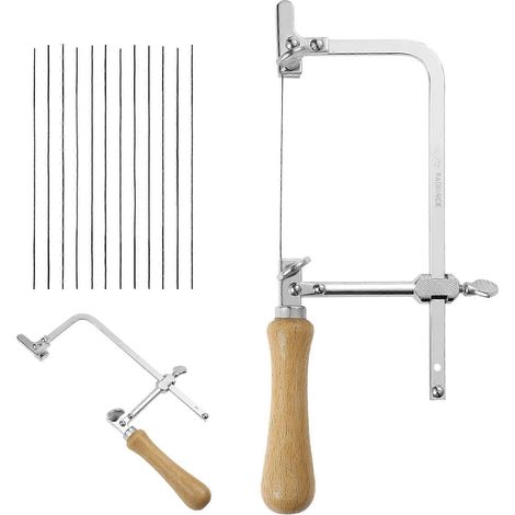 1 scie à archet à cadre réglable, outil professionnel pour la fabrication de bijoux avec manche en bois. (1/3)