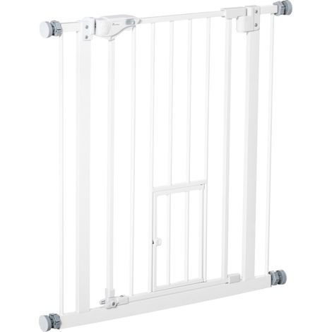 Cancelletto di Sicurezza per Cani con Porta Piccola Montaggio a Pressione 74-80x76,2 cm Bianco (1/5)