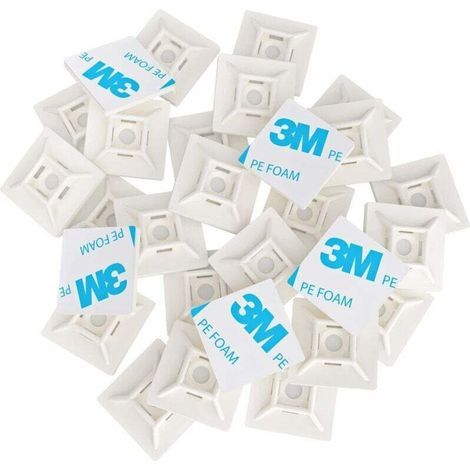 100 pezzi di basi adesive per fascette, 28 mm x 28 mm, bianche, fascette autoadesive, supporto in plastica per fascette, base per fascette. (1/4)