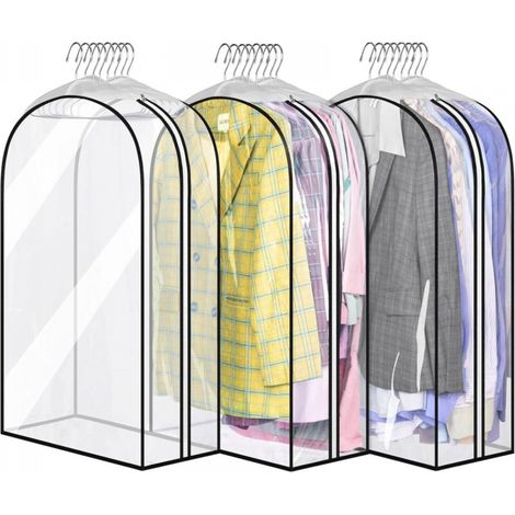 Housse anti-poussière pour vêtements, bord noir transparent, 60 x 80 x 25,5 cm, 3 sacs à vêtements suspendus, anti-poussière pour vêtements suspendus (1/5)