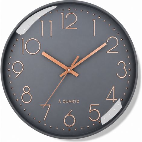 Horloge murale ronde silencieuse 20 cm cadre gris fond gris or rose rose réf 5871 21 × 21 × 4,3 cm 340 g – Livraison gratuite