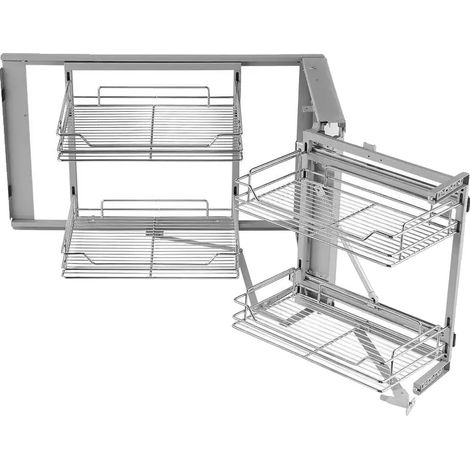 Organisateur de placard de cuisine, acier chromé, design à double ouverture, Argent (1/2)