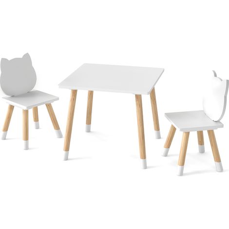 COSTWAY Kids Table and Chairs Set Wooden Toddler Desk and Chair Set-White (1/5)
