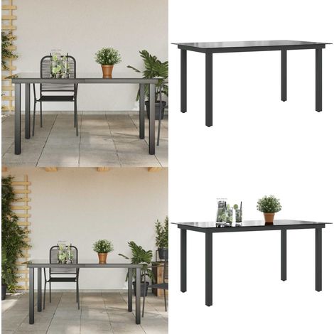 Mesa de jardín de aluminio y vidrio negra 150x90x74 cm - Mesa de vidrio - Mesa de aluminio