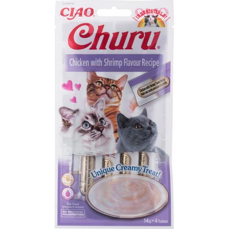 BASTONI INABA CHURU - DOLCI PER L'ALIMENTAZIONE A MANO DEL GATTO - SNACK DELIZIOSI E GUSTOSI PER IL GATTO - POLLO E GAMBERI (1/3)