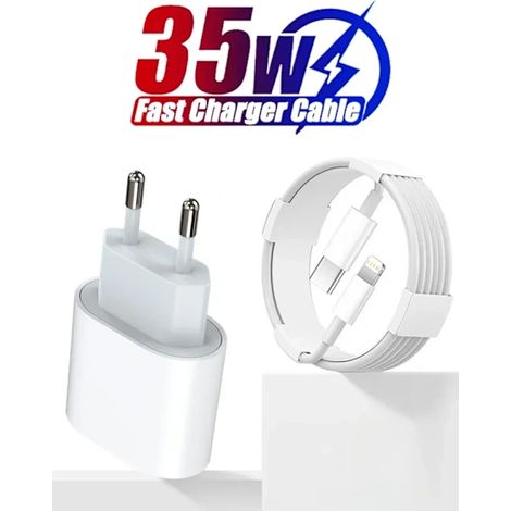 Chargeur rapide PD 35 W pour iPhone 13 Pro, 14 Plus, 11, 12 mini, XS Max, XR, X et iPad Air. Câble de charge rapide USB-C de 1 m. Chargeur et câble inclus (norme UE). (1/4)