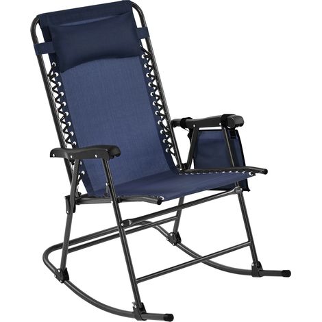 Yaheetech Basics Fauteuil à Bascule Pliant Rocking Chair Pliable de Jardin 102 x 65,5 x 103 cm avec Têtière Réglable Poche de Rangement pour Jardin Patio Terrasse Camping Voyage Bleu Marine (1/5)