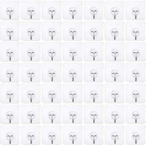 50 pièces crochets adhésifs sans perçage Crochet sans perçage auto-adhésif, crochet mural transparent, crochet adhésif transparent crochet de porte patère étanche idéal pour cuisine salle de bain mur (1/5)